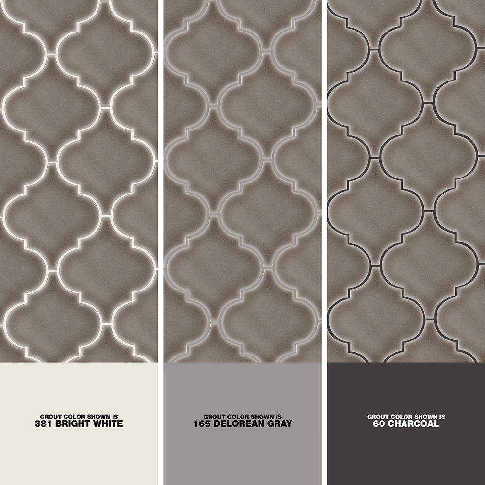 MSI Dove Gray Arabesque 10-12 in. x 15-12 in. x 8 mm Glossy Ceramic Mesh-Mounted Mosaic Wall Tile (11.7 sq. ft.  case) PT-DG-ARABESQ