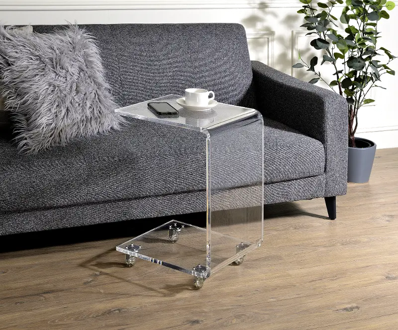 A La Carte Rolling Acrylic Chairside C-Table