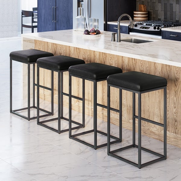 BELLEZE 30 PU Leather Bar Stools w/ Metal Base Set of 4