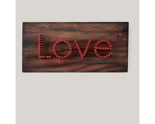 Rustic Chic quot love quot Hammered Nail Adorned Wooden Plaque Decoration