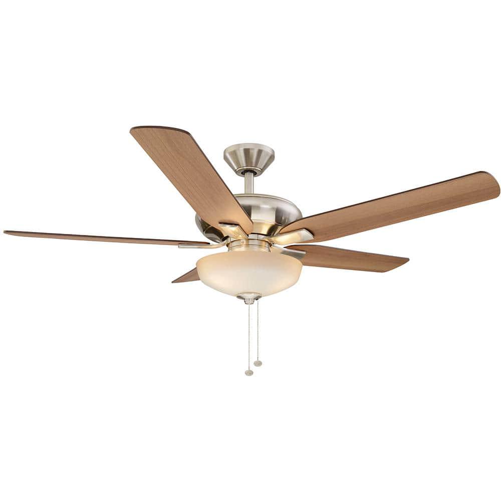 Hampton Bay Holly Springs 52 in LED Indoor Brushed Nickel Ceiling Fan with Light Kit