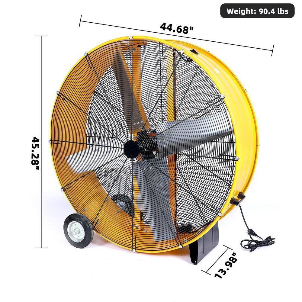 Aoibox 42 in. 2-Speed Yellow Heavy-Duty Metal Industrial Drum Fan Air Circulation for Warehouse Factory Workshop Basement SNMX4071