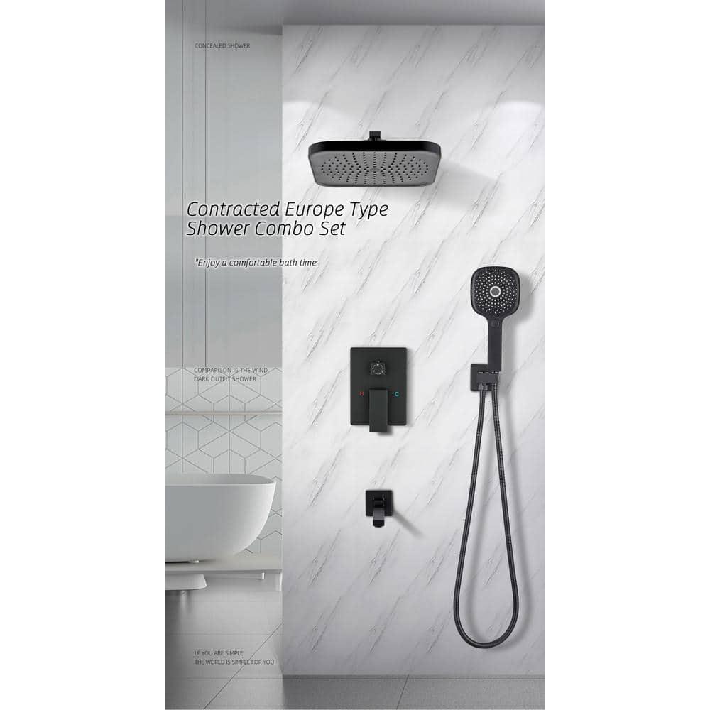 ELLOampALLO 2Handle 2Spray Handheld Tub and Shower Faucet with 8 in Shower Head Combo in Matte Black