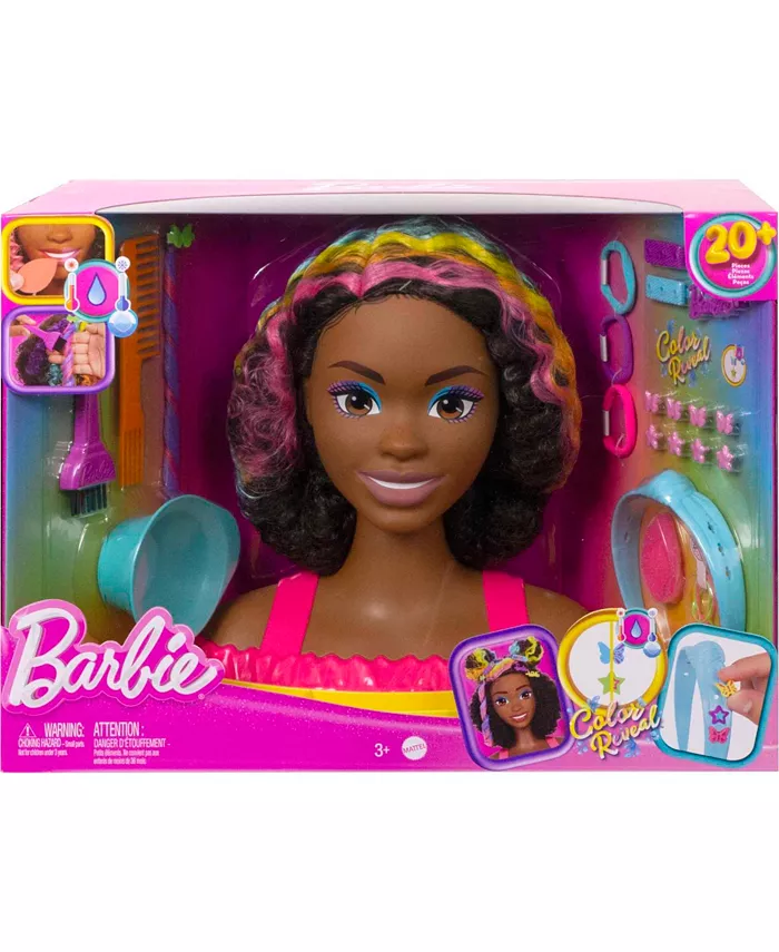 Barbie Deluxe Styling Head  Barbie Totally Hair  Curly Brown Rainbow Hair