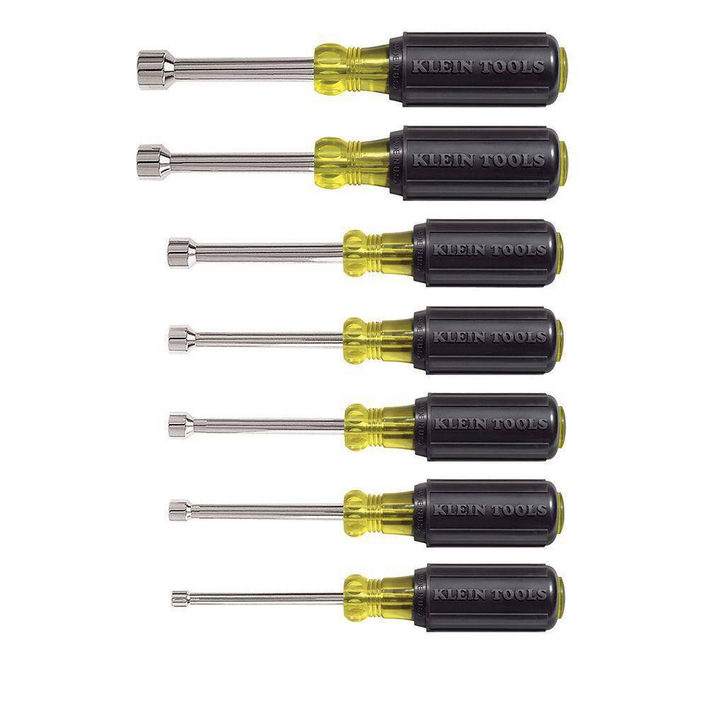 Klein Tools Nut Driver Set 3-Inch Shafts Cushion-Grip 7-Piece 631SEN