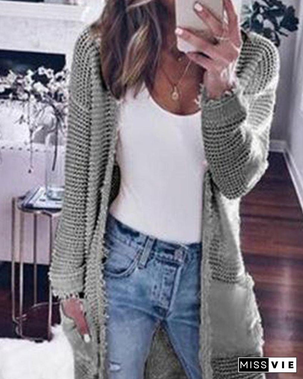 Long Sleeve Solid Color Cardigan Casual Knit Sweater Jacket P13334