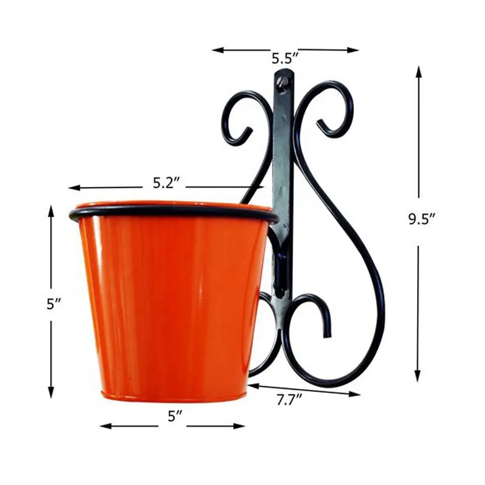 Orange Galvanized Iron Planter with wall Bracket hanging planters indoor wall hanging planter garden supplies