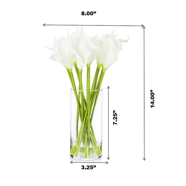 Enova Home Artificial Real Touch Calla Lily Fake Silk Flowers Arrangement in Clear Glass Vase with Faux Water for Decoration