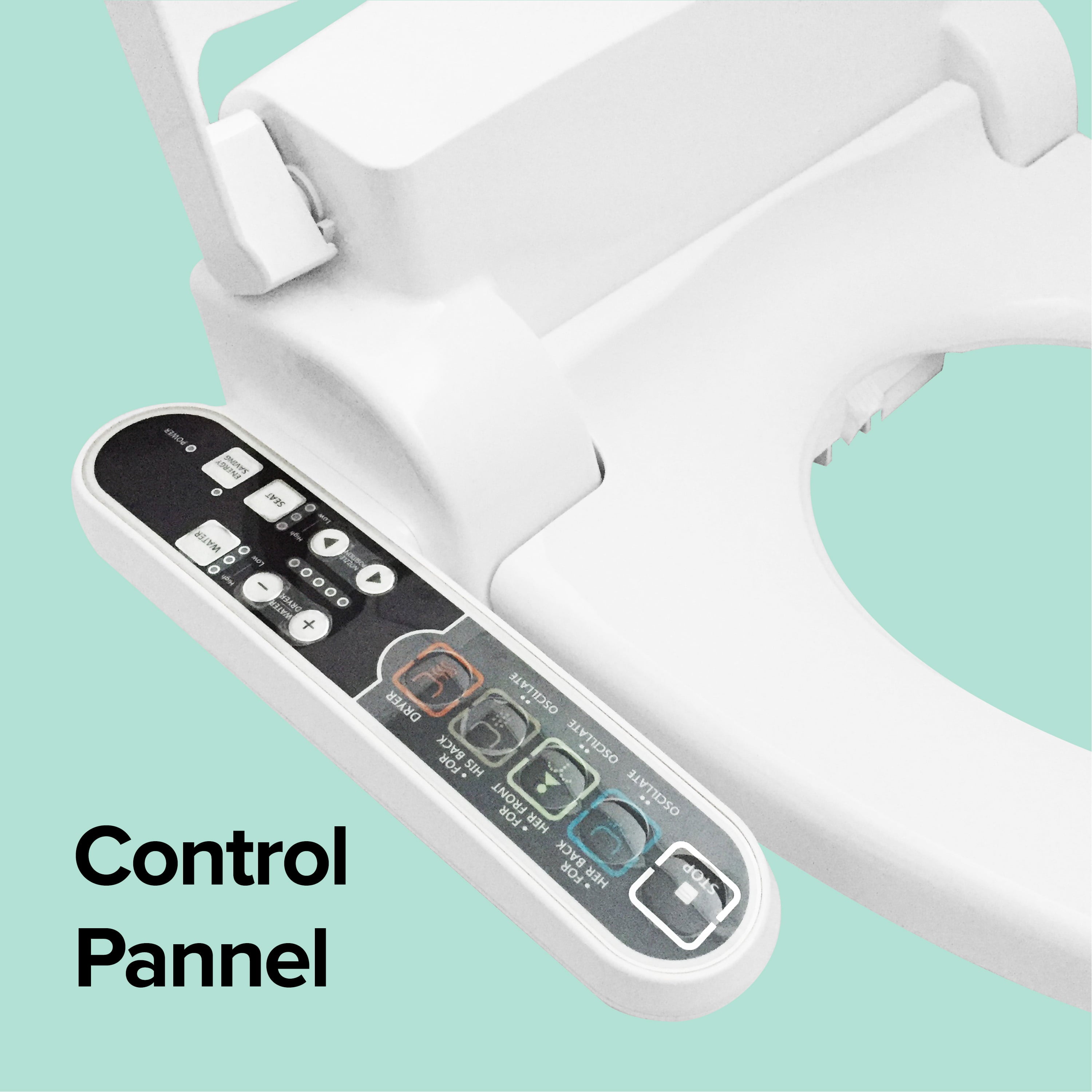 SmartBidet Electric Bidet Seat with Control Panel for Elongated Toilets in White