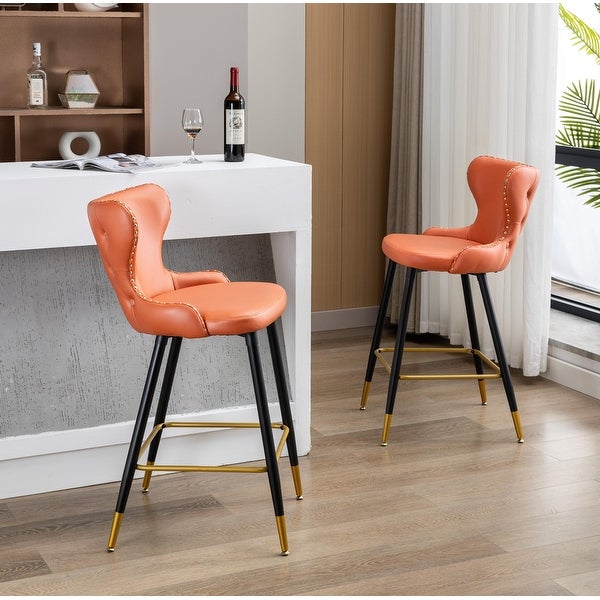 Set of 2 Counter Height Barstools with Backs Modern Dining Bar Chairs with Iron Legs Modern Counter Stools