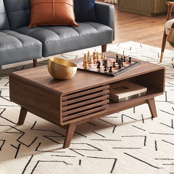 Mopio Ensley Mid-Century Modern Coffee Table with dual side storage， Centerpiece for your living room