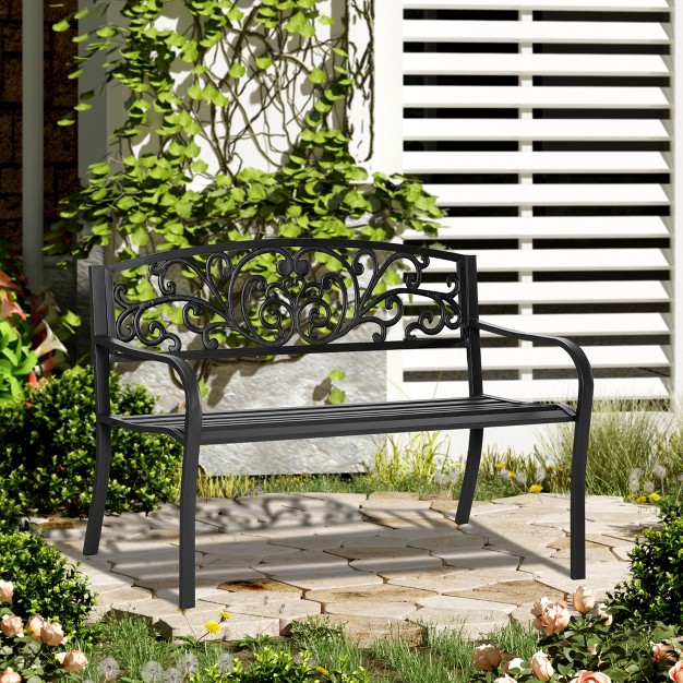 Blossoming Pattern Garden Decorative Patio Park Bench With Beautiful Floral Design amp Relaxing Comfortable Build