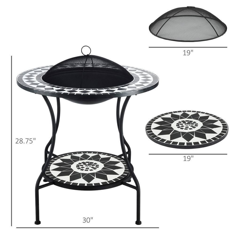 Outsunny 30 in. Metal Outdoor Fire Pit 3-in-1 Outdoor Dining Table Round Wood Burning Fire Pit Table 842-243