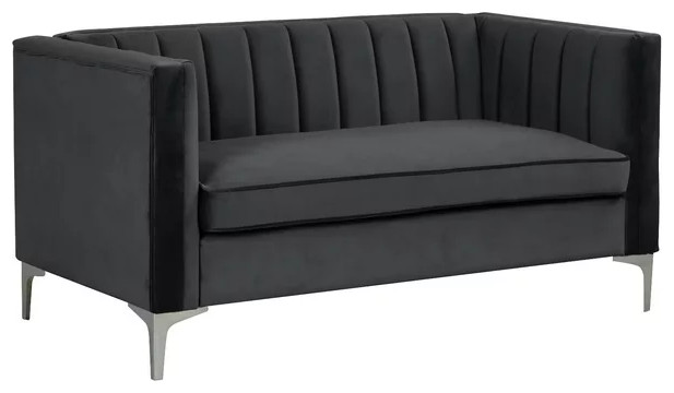 Contemporary Loveseat  Soft Velvet Seat With Channel Tufted Back  ampArms   Contemporary   Loveseats   by Declusia  Houzz