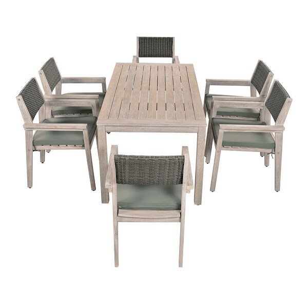 Patio Dining Set Outdoor Dining Table and Chair Set，Light Teak