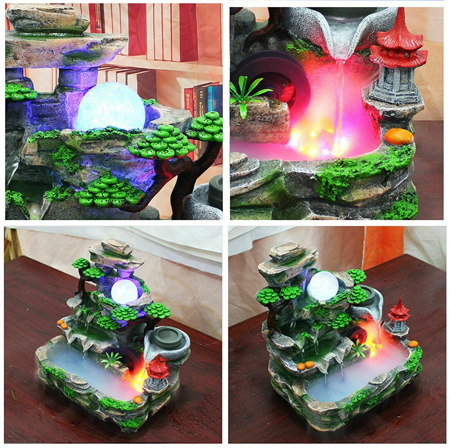 ANQIDI Indoor Water Fountain W/ Led And Mist Resin Rockery Waterfall home decoration