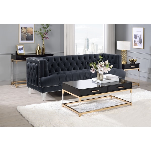 ACME Adiel Rectangular End Table in Black and Gold