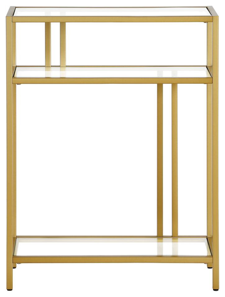 Cortland 22  x27 x27Wide Rectangular Console Table with Glass Shelves in Brass   Contemporary   Coffee Tables   by BisonOffice  Houzz