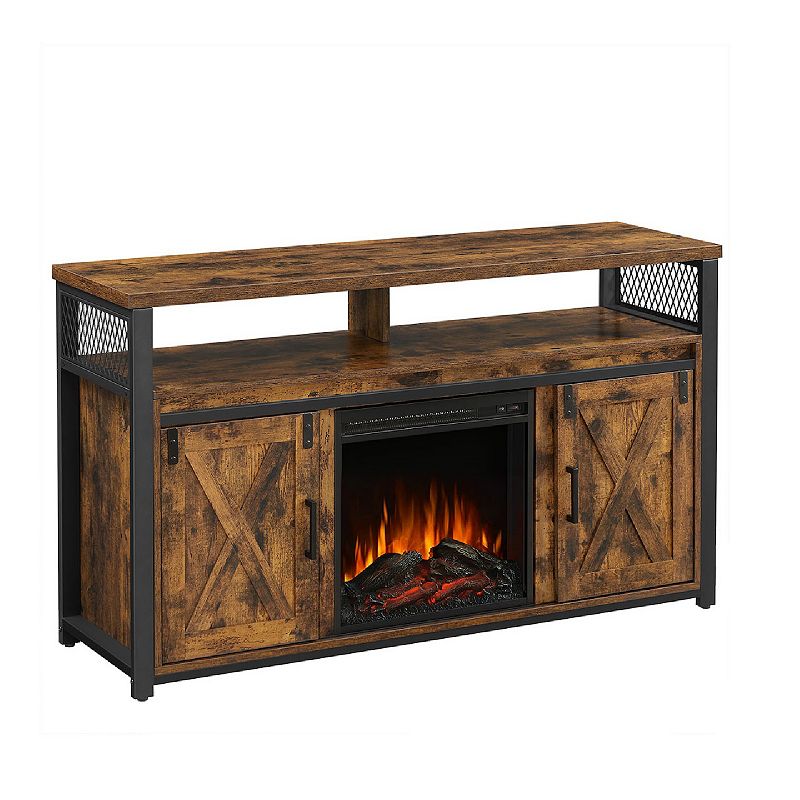 Tv Cabinet With Fireplace， Tv Stand For Tvs Up To 60 Inches， With Barn Doors， Adjustable Shelves