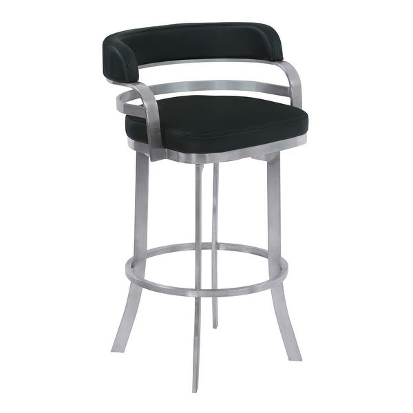 Metal Frame Counter Stool with Curved Leatherette Seating， Black and Silver