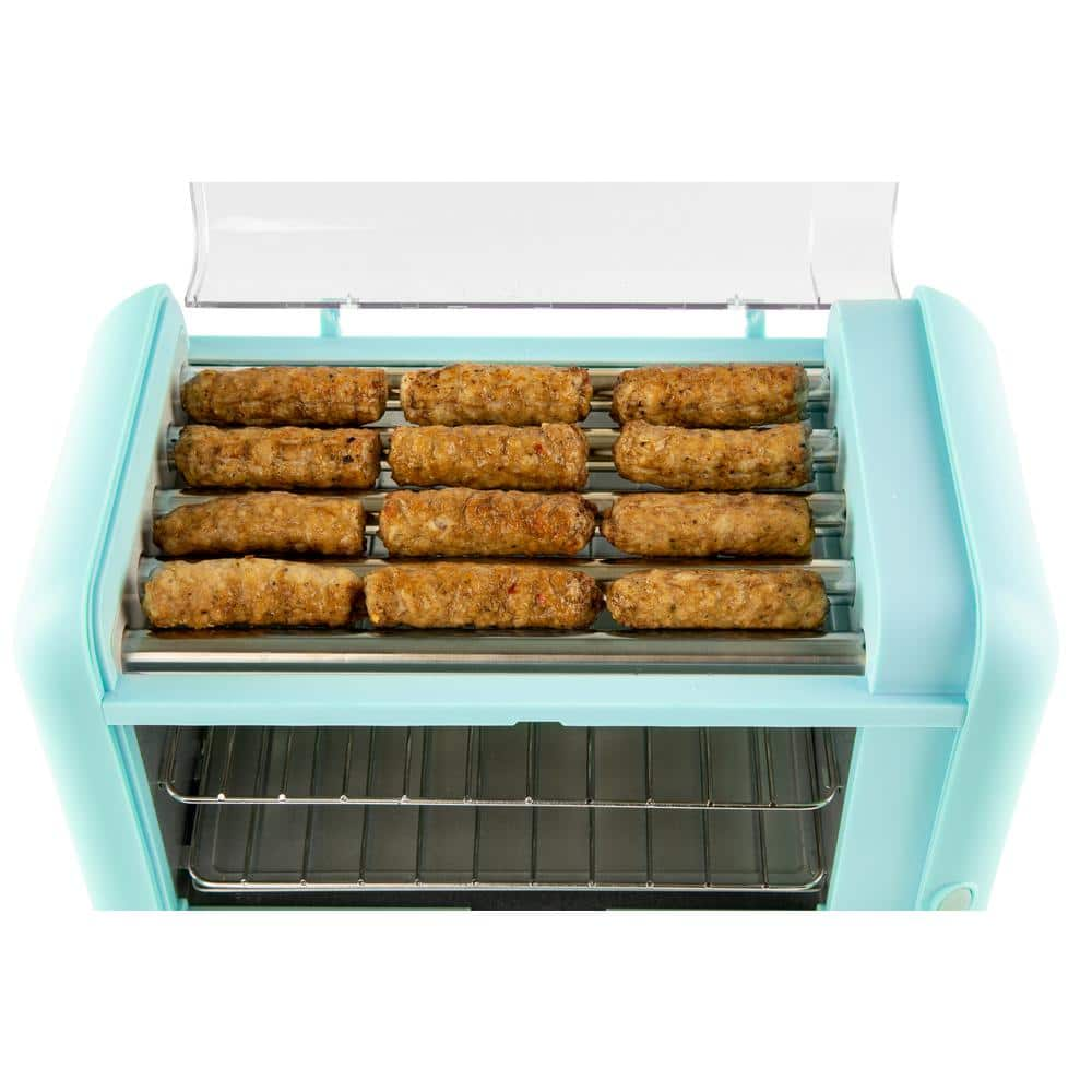 Nostalgia Aqua Hot Dog Roller and Bun Warmer with 2-Cooking Racks NCLHDRTO8AQ