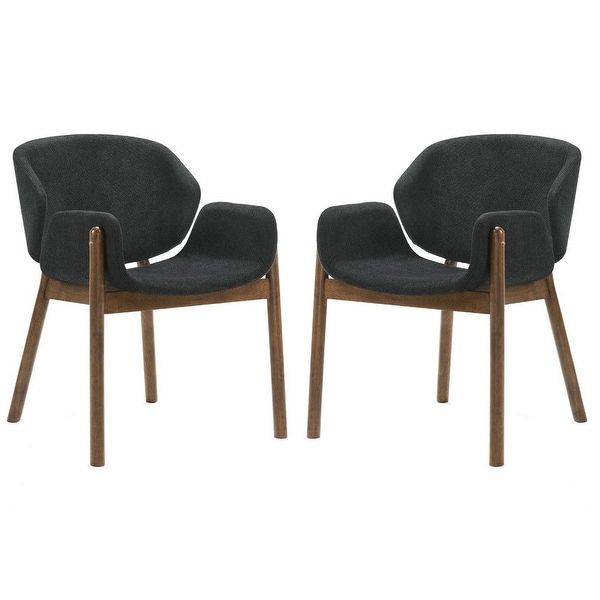 Cid 23 Inch Modern Dining Chair， Curved， Walnut， Set of 2， Black Fabric - 22L x 23W x 32H， in inches