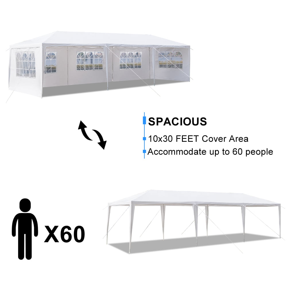 UBesGoo 10' x 30' Wedding Party White Tent Gazebo Pavilion Event Canopy W/5 Sidewalls