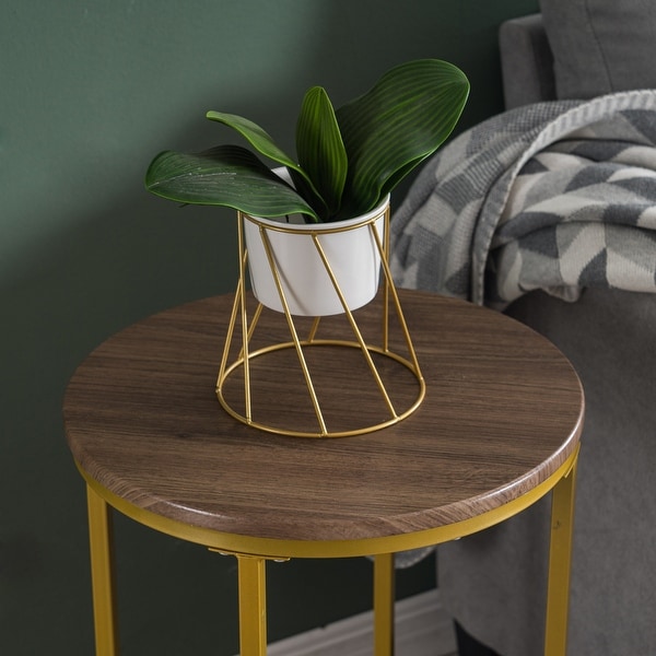 Simple Cross Foot Single Layer Wood Round Side Table 40.5 Round Gold