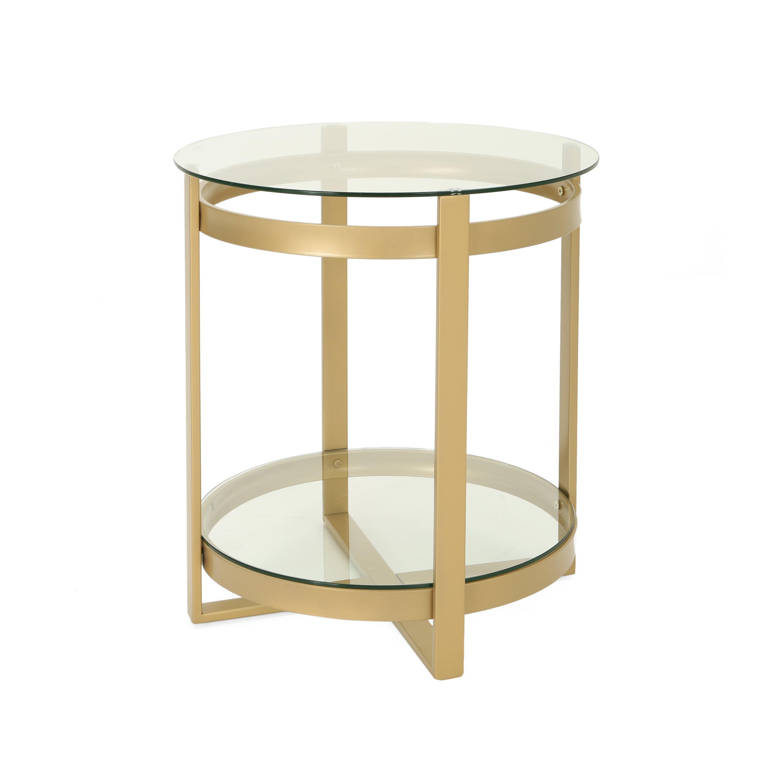 Tate Modern Glam Round Glass End Table with Iron Frame