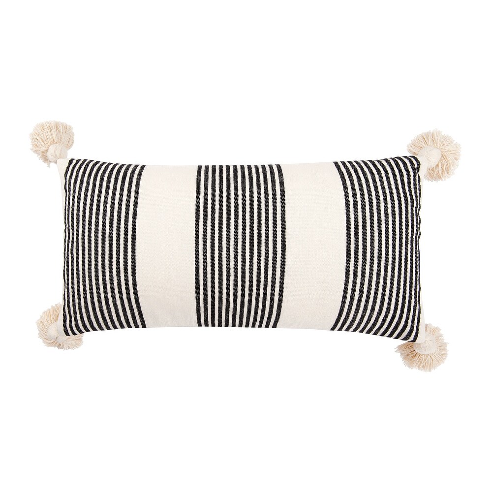 Cotton and Chenille Woven Striped Pillow with Tassels