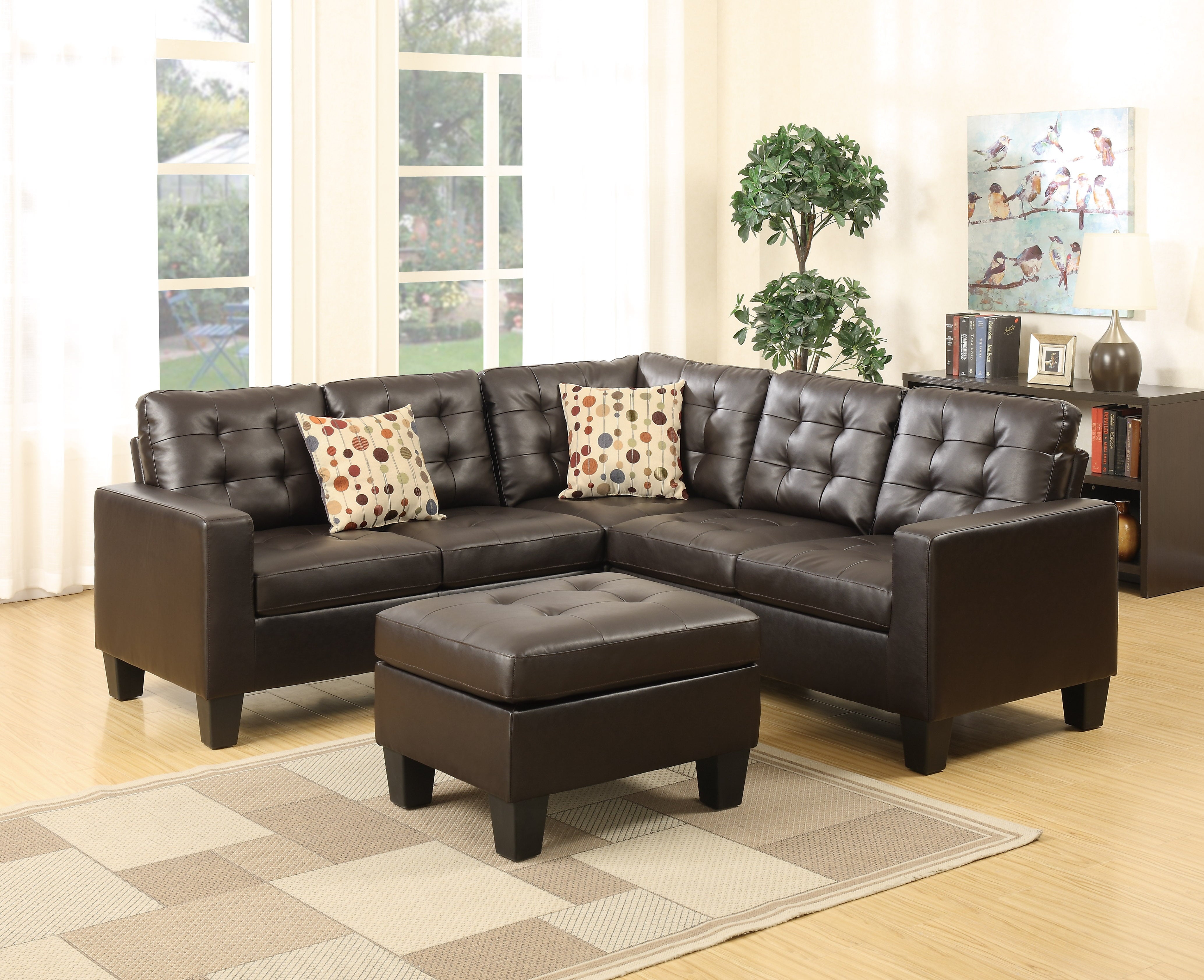 Simple Relax 4-pcs Modular Sectional w/ ottoman- Espresso-Bonded Leather