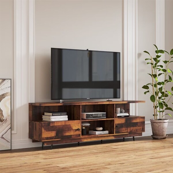 TV Stand Entertainment Center Console Table with 2 Doors and 4 Open Shelves - 83 inches in width