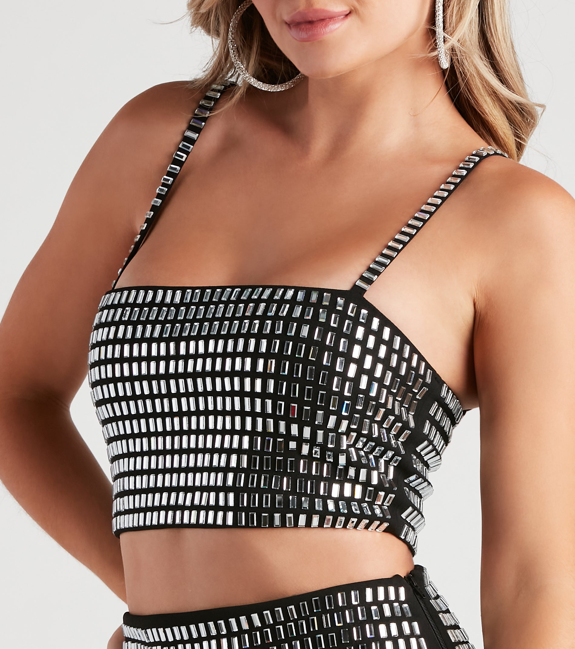 Disco Vibes Rhinestone Crop Top