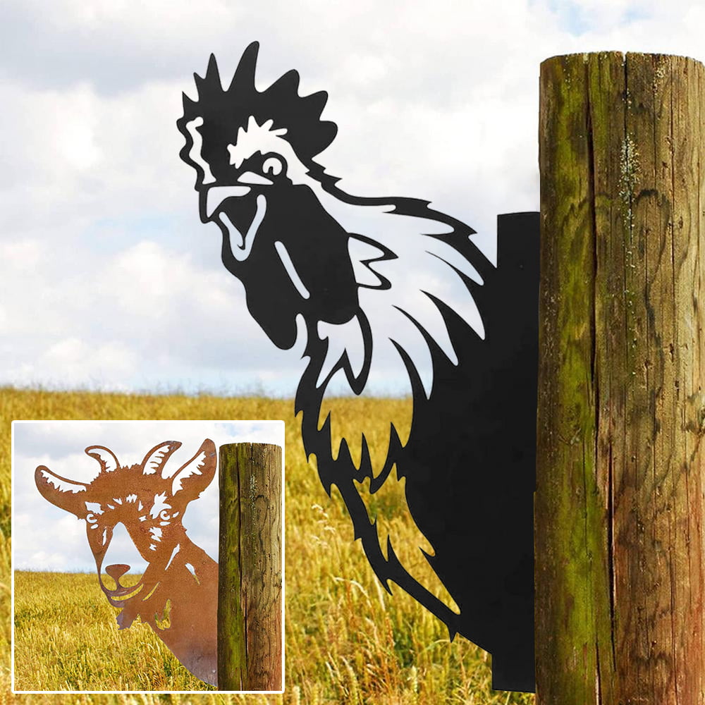 willkey 1 Pcs Peeping Chicken Goat Silhouette Metal Silhouette Art Garden Ornaments Animal Scout Silhouette Statue for Patio Backyard