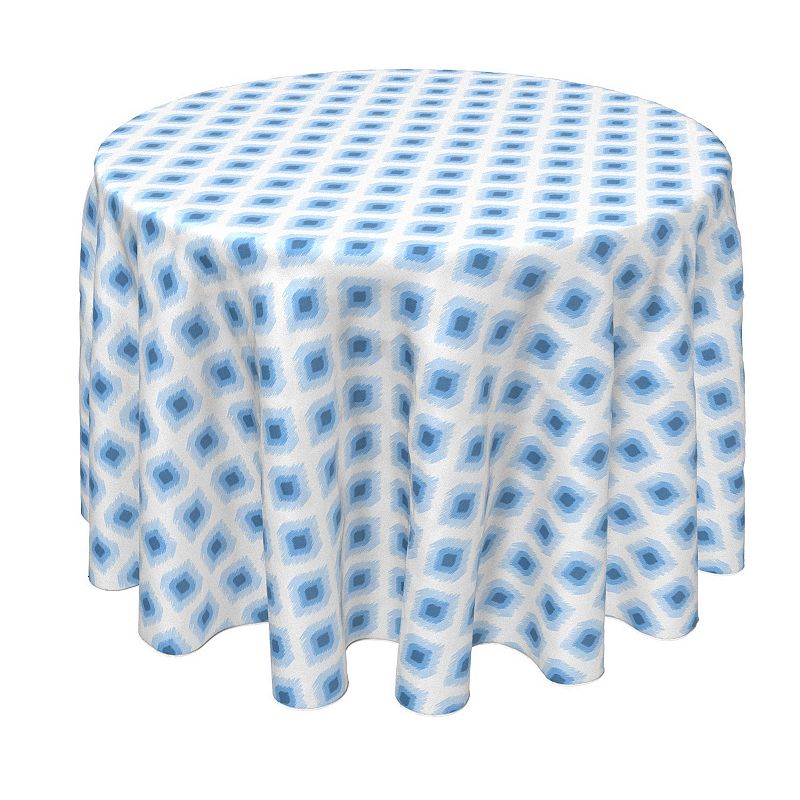 Round Tablecloth， 100% Polyester， 60 Round， Light Blue Ikat Design