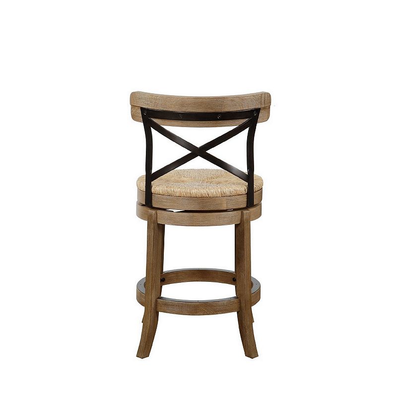 24 Inch Mia Wood Swivel Counter Stool， Soft Sedge Seat， Natural Brown