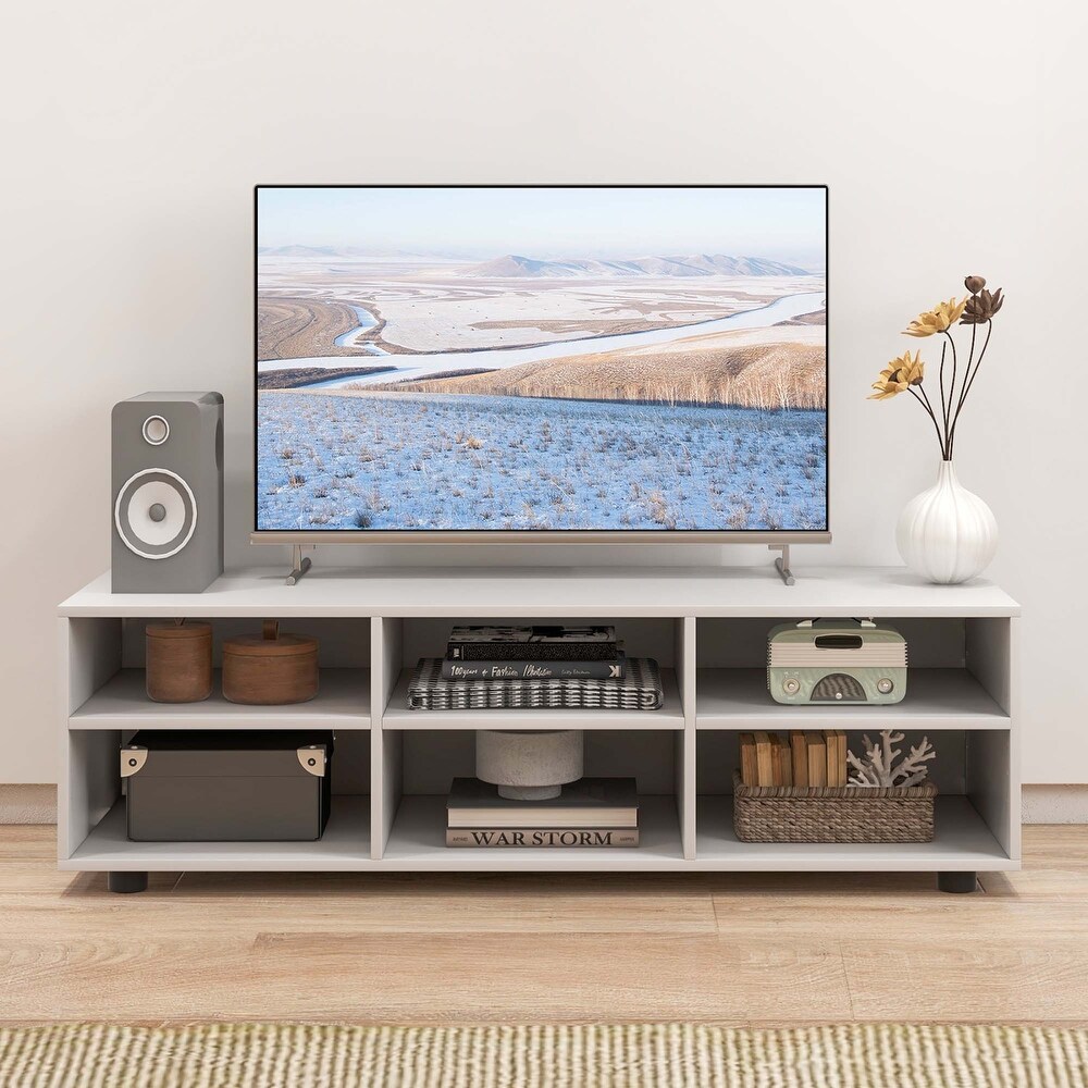 6 Cubby Media Console Entertainment Center with Adjustable Shelves