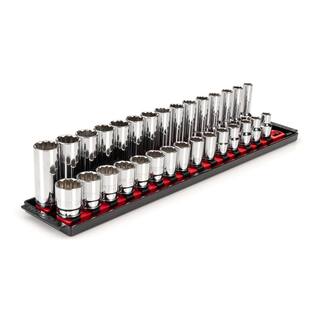 TEKTON 12 in. Drive 12-Point Socket Set with Rails (10 mm-24 mm) (30-Piece) SHD92212