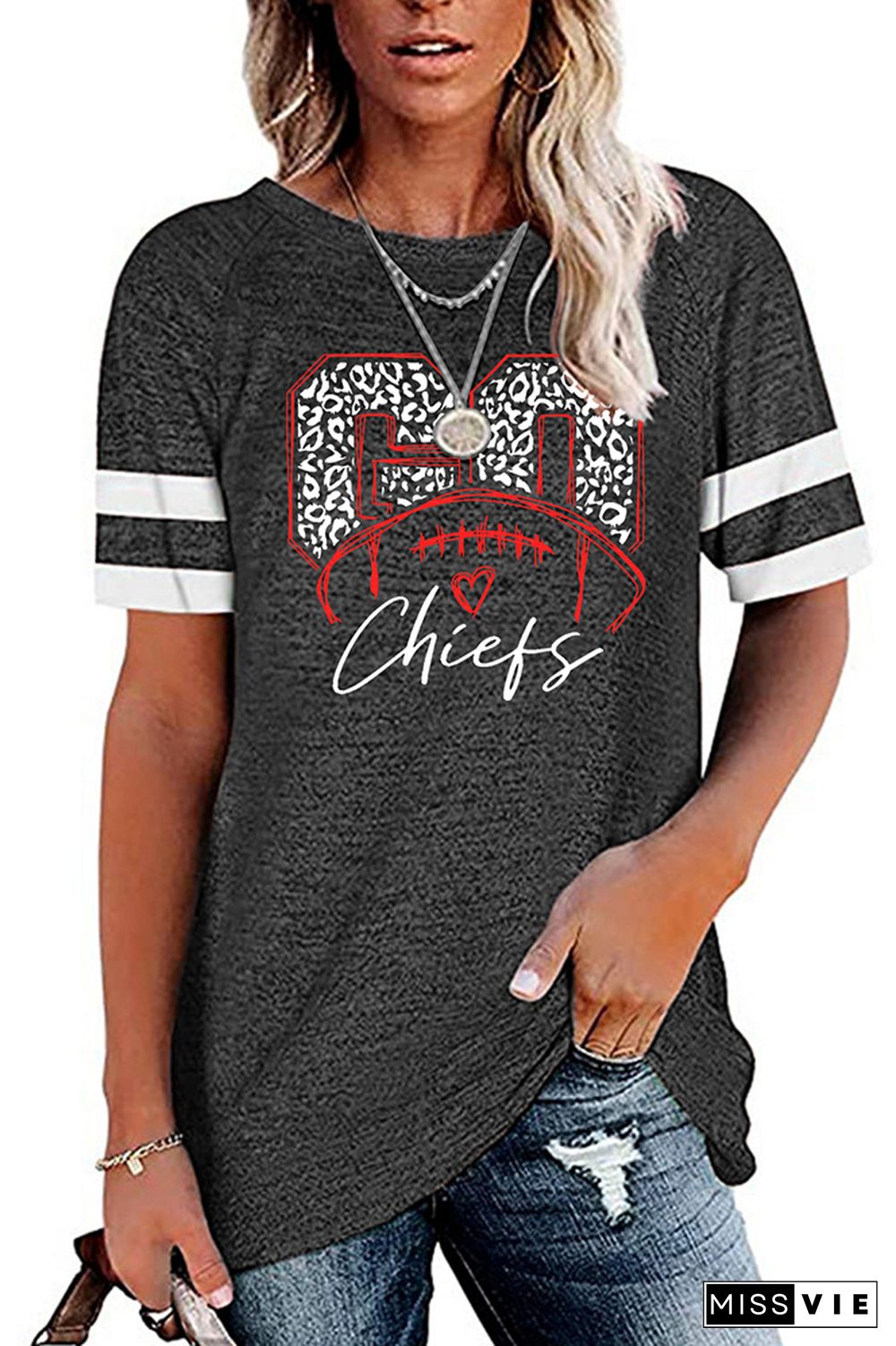 Go Chiefs Foot Ball Graphic Tees for Women Wholesale Short Sleeve T shirts Top