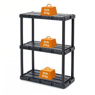 GRACIOUS LIVING 3 Shelf Knect-A-Shelf Solid Light Duty Storage Unit Black 4Pack 4 x 91082-1C