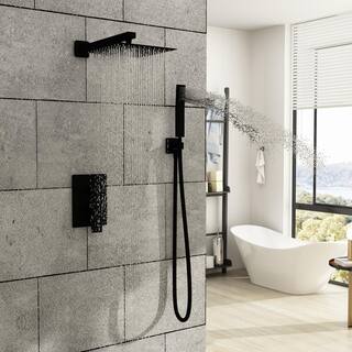 Kingdely 2-Spray Patterns with 2.5 GPM 10 in. Wall Mount Dual Shower Heads and Handhold Shower with Valve in Black LBB-KF020286-01-c