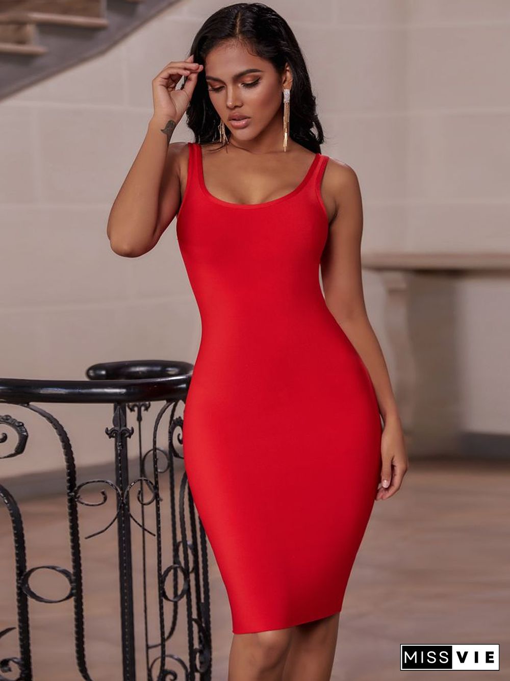 Bandage Dress Red Summer Women's Midi Dress Bodycon Elegant Sexy High Quality Yellow Pink White Evening Party Dress Club