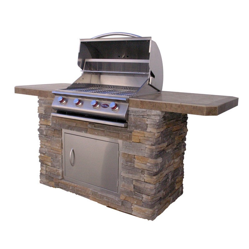 4-Burner， 7 ft. Stone Veneer Propane Grill Island in Stainless Steel