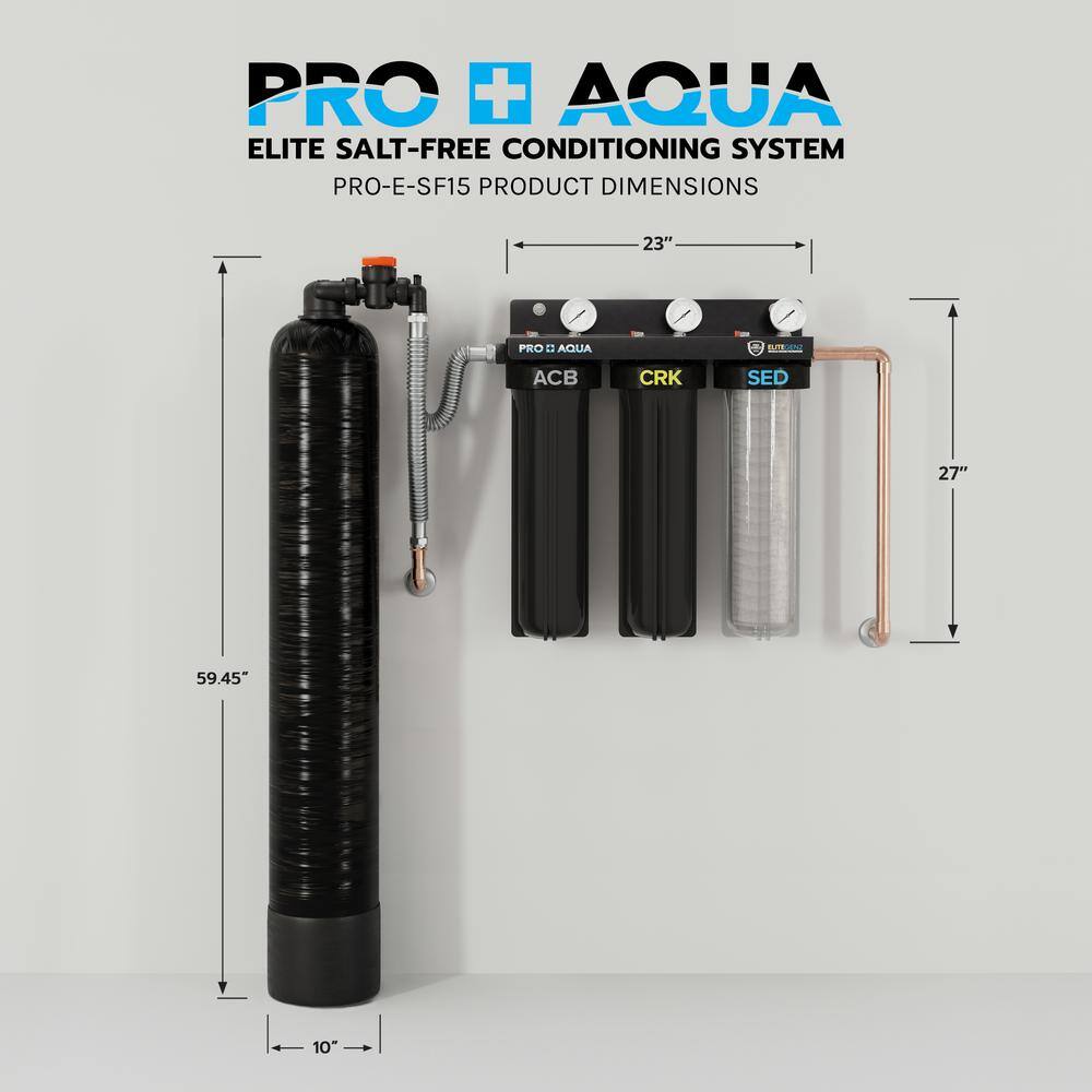 PRO+AQUA Whole House Salt-Free Water Softener Conditioner with ELITE 3-Stage Heavy Metal Odor Filtration System High Flow 15 GPM PRO-E-SF15