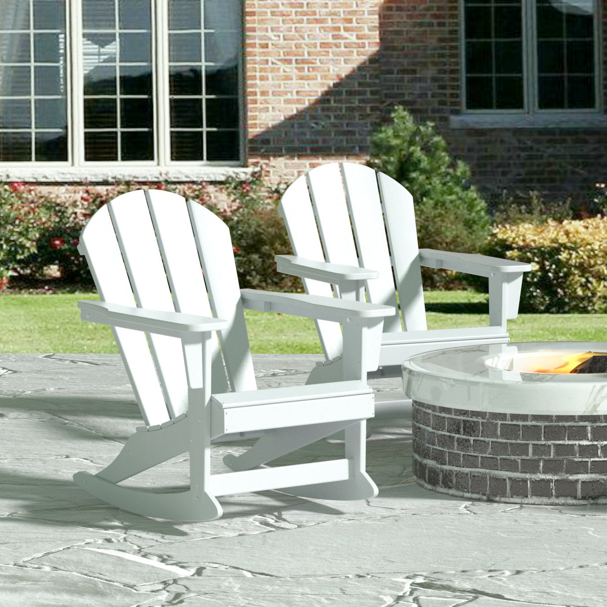 GARDEN Plastic Adirondack Rocking Chair for Outdoor Patio Porch Seating, White