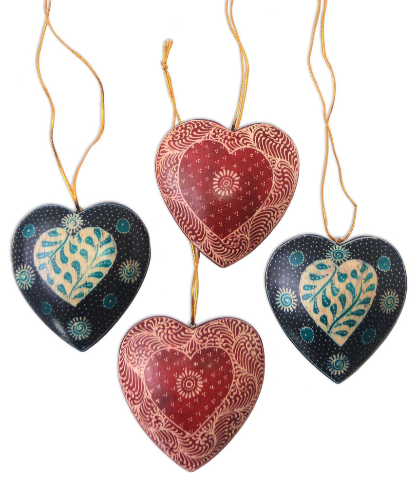 Novica Handmade Traditional Nature Batik Wood Ornaments (Set Of 4)   Christmas Ornaments   by NOVICA  Houzz