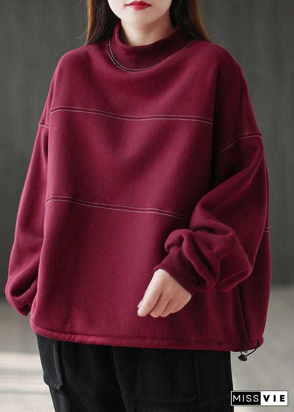 Purple Red thick Warm Fleece Casual Sweatshirts Top Winter