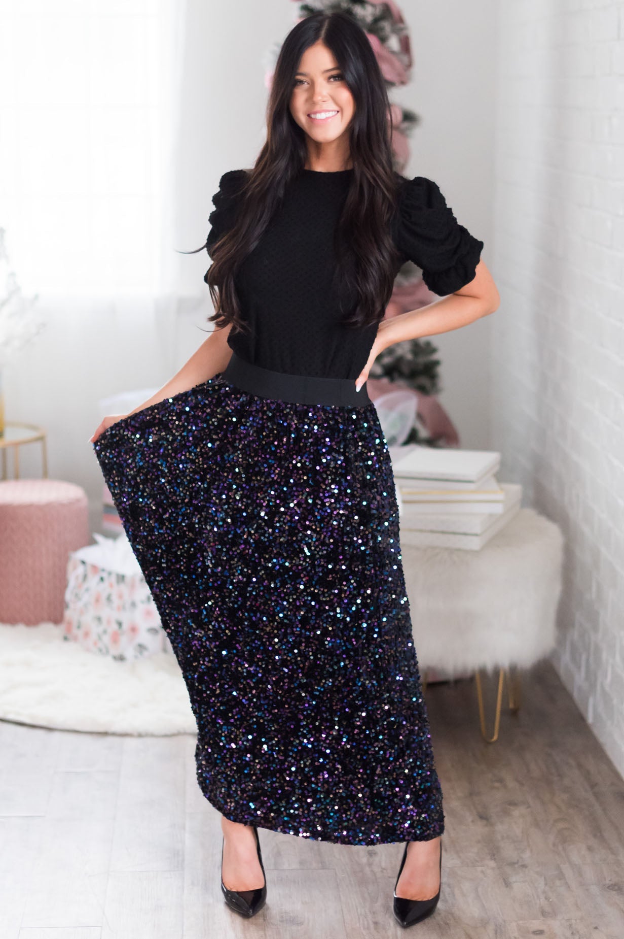 Magical Wishes Modest Sequin Maxi Skirt