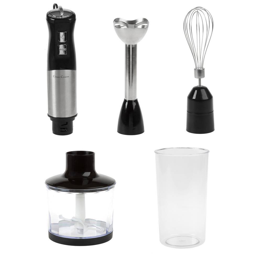 Classic Cuisine 6-Speed 4-in-1 Black Immersion Blender with Chopper and Whisk Attachment HW031118