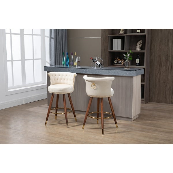 Modern Swivel Bar Stools Set of 2， Upholstered Counter Height Barstool Bar Chairs with Backrest and Footrest